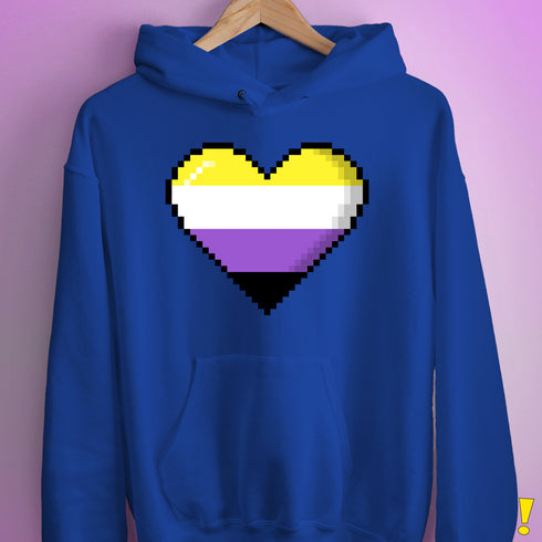 Nonbinary Pride 8-Bit Pixel Heart Hoodie - Royal Blue